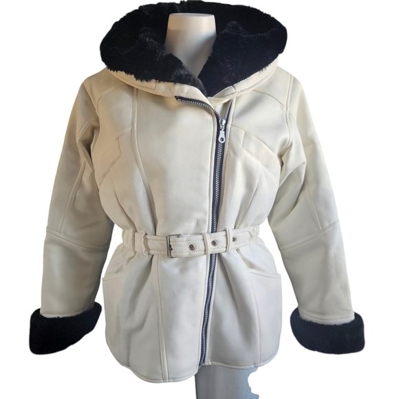 Vintage Bocca Lupo Full Zip Faux Leather Fur Lined Jacket Sz Large - Picture 1 of 13